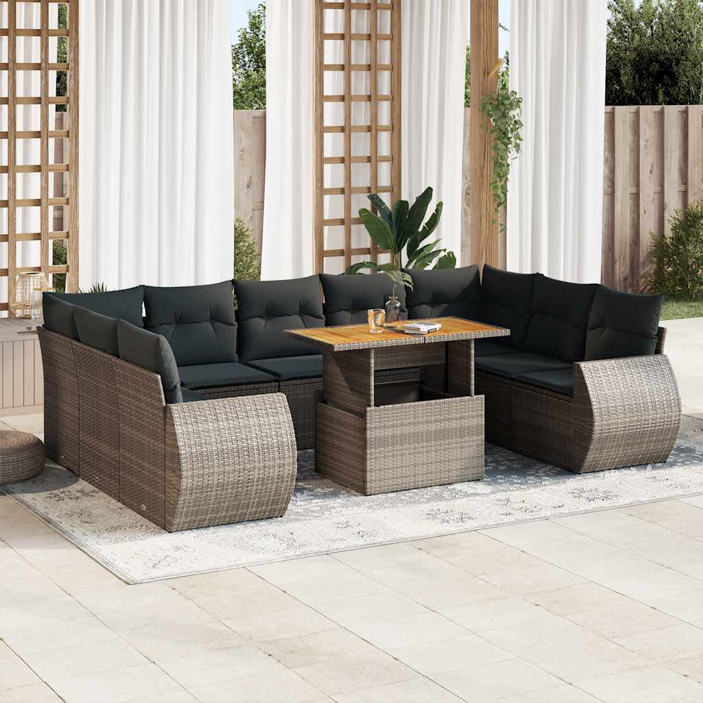 Set Divano da Giardino 10 pz con Cuscini Grigio in Polyrattan | homemem39