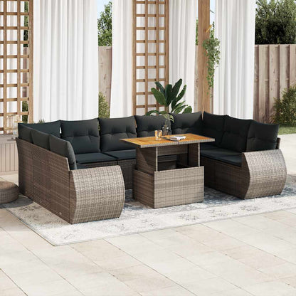 Set Divano da Giardino 10 pz con Cuscini Grigio in Polyrattan | homemem39