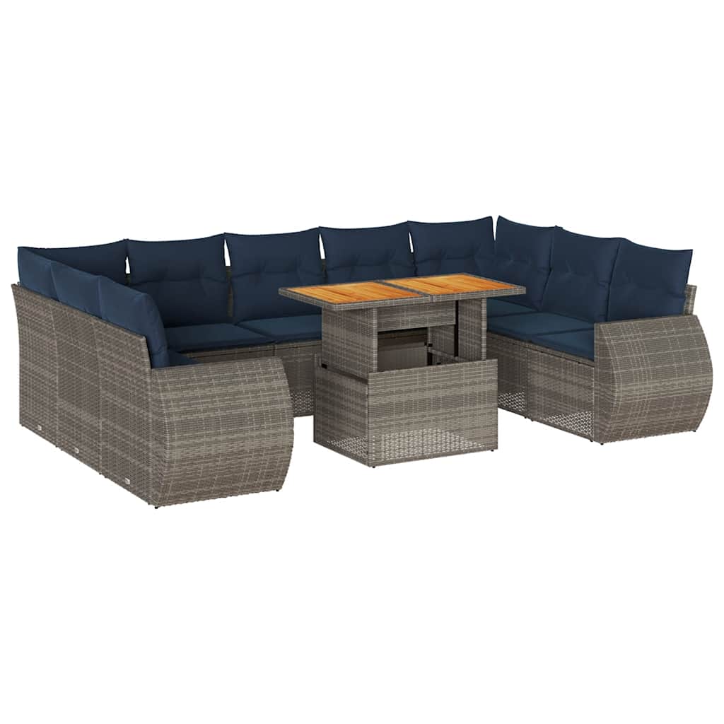 Set Divano da Giardino 10 pz con Cuscini Grigio in Polyrattan | homemem39