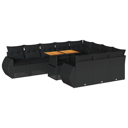 Set Divani da Giardino 11 pz con Cuscini in Polyrattan Nero | homemem39
