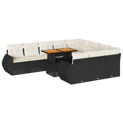 Set Divani da Giardino 11 pz con Cuscini in Polyrattan Nero | homemem39