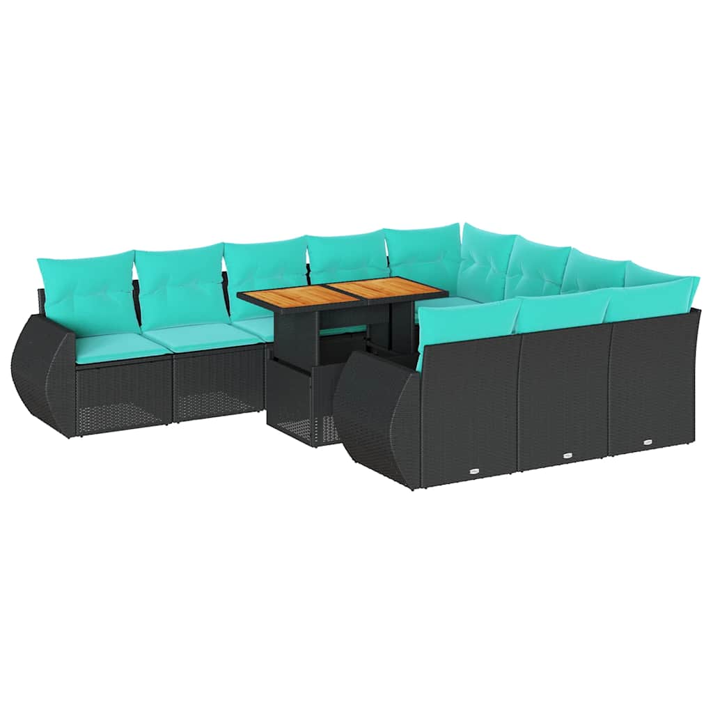 Set Divani da Giardino 11 pz con Cuscini in Polyrattan Nero | homemem39