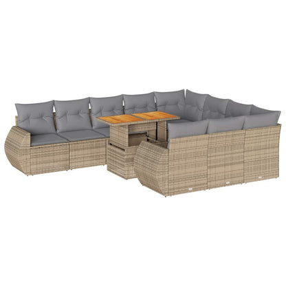 Set Divani da Giardino 11 pz con Cuscini Beige in Polyrattan