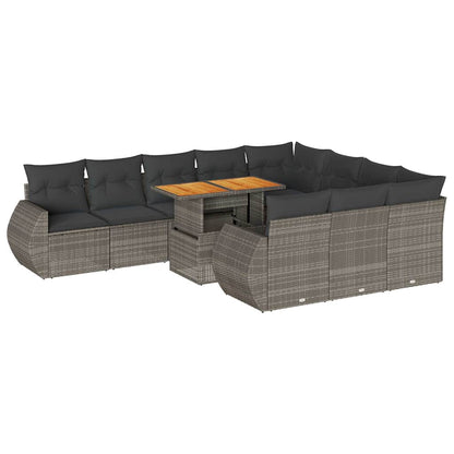 Set Divani da Giardino 11 pz con Cuscini in Polyrattan Grigio