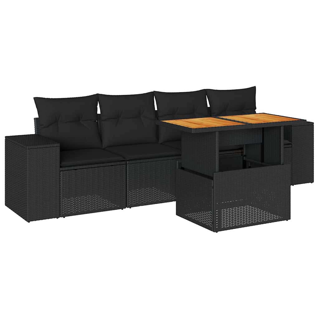 Set Divani da Giardino 5 pz con Cuscini in Polyrattan Nero | homemem39