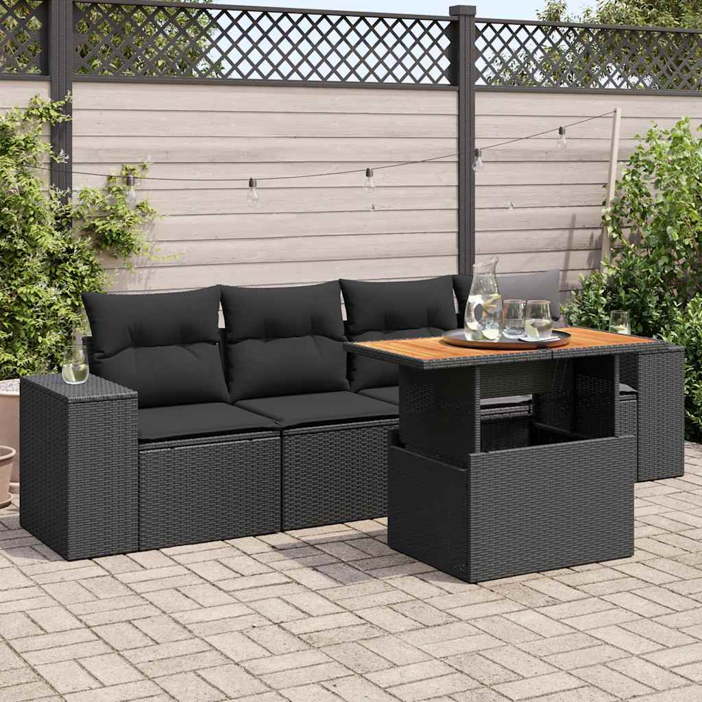 Set Divani da Giardino 5 pz con Cuscini in Polyrattan Nero | homemem39