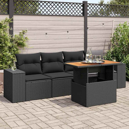 Set Divani da Giardino 5 pz con Cuscini in Polyrattan Nero | homemem39