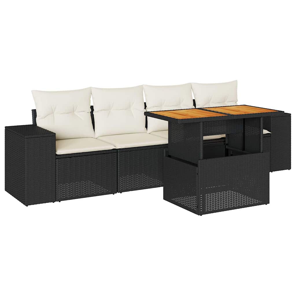 Set Divani da Giardino 5 pz con Cuscini in Polyrattan Nero | homemem39