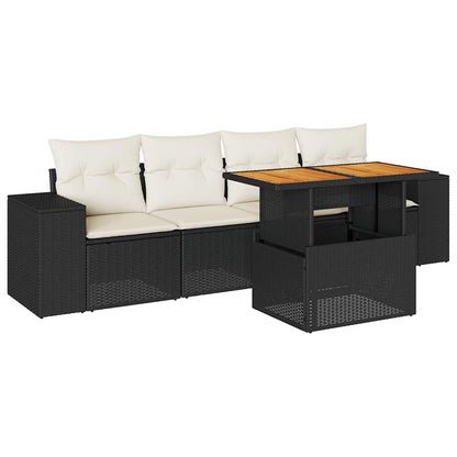 Set Divani da Giardino 5 pz con Cuscini in Polyrattan Nero | homemem39
