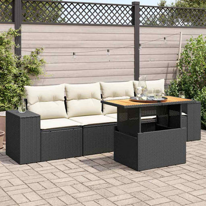 Set Divani da Giardino 5 pz con Cuscini in Polyrattan Nero | homemem39
