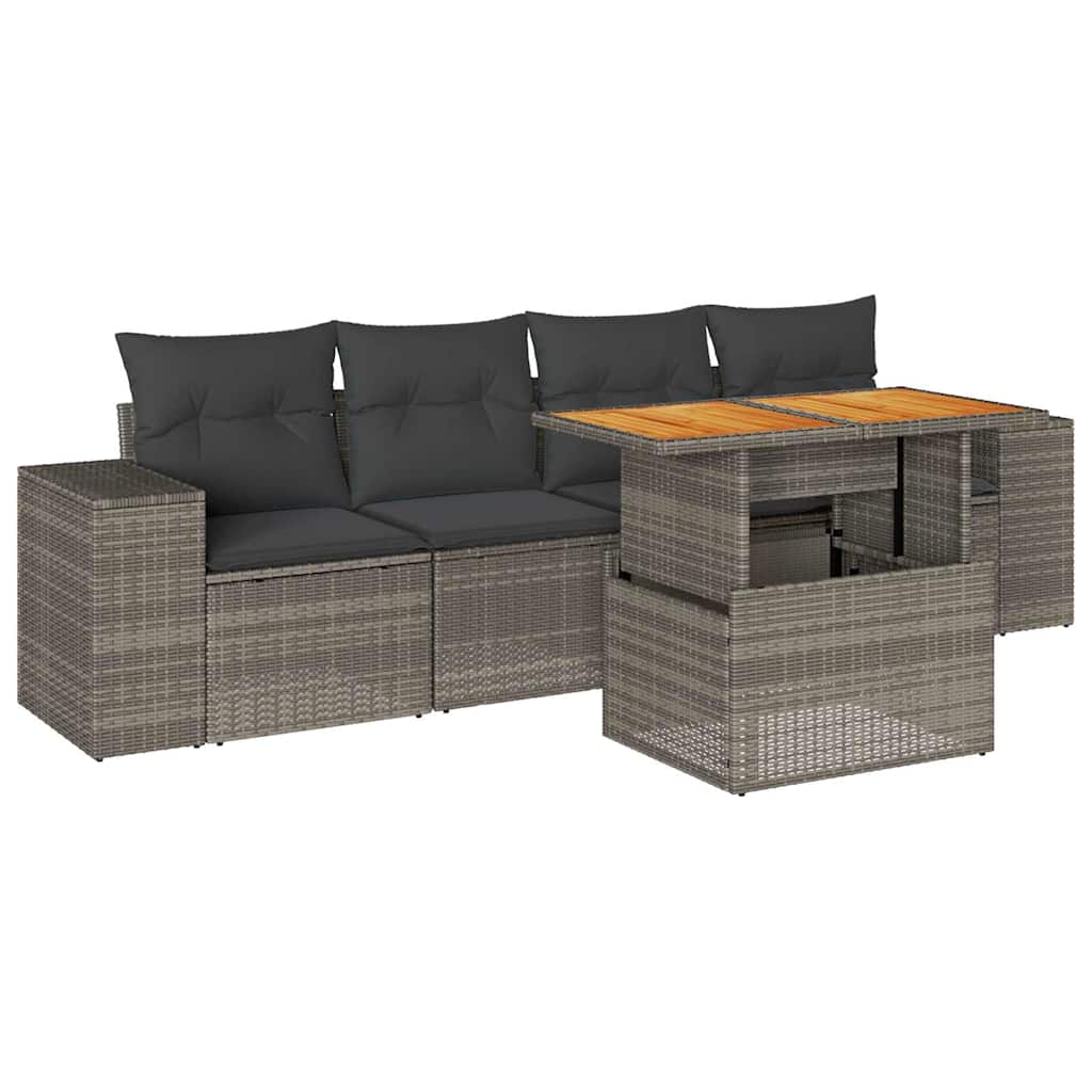 Set Divano da Giardino 5 pz con Cuscini Grigio in Polyrattan | homemem39