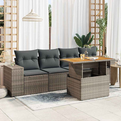 Set Divano da Giardino 5 pz con Cuscini Grigio in Polyrattan | homemem39