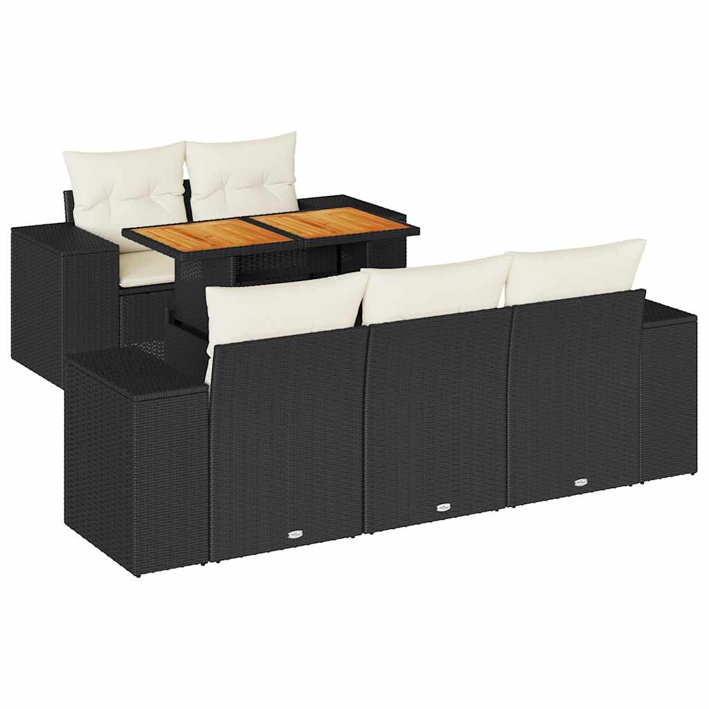 Set Divano da Giardino 6 pz con Cuscini Nero in Polyrattan | homemem39