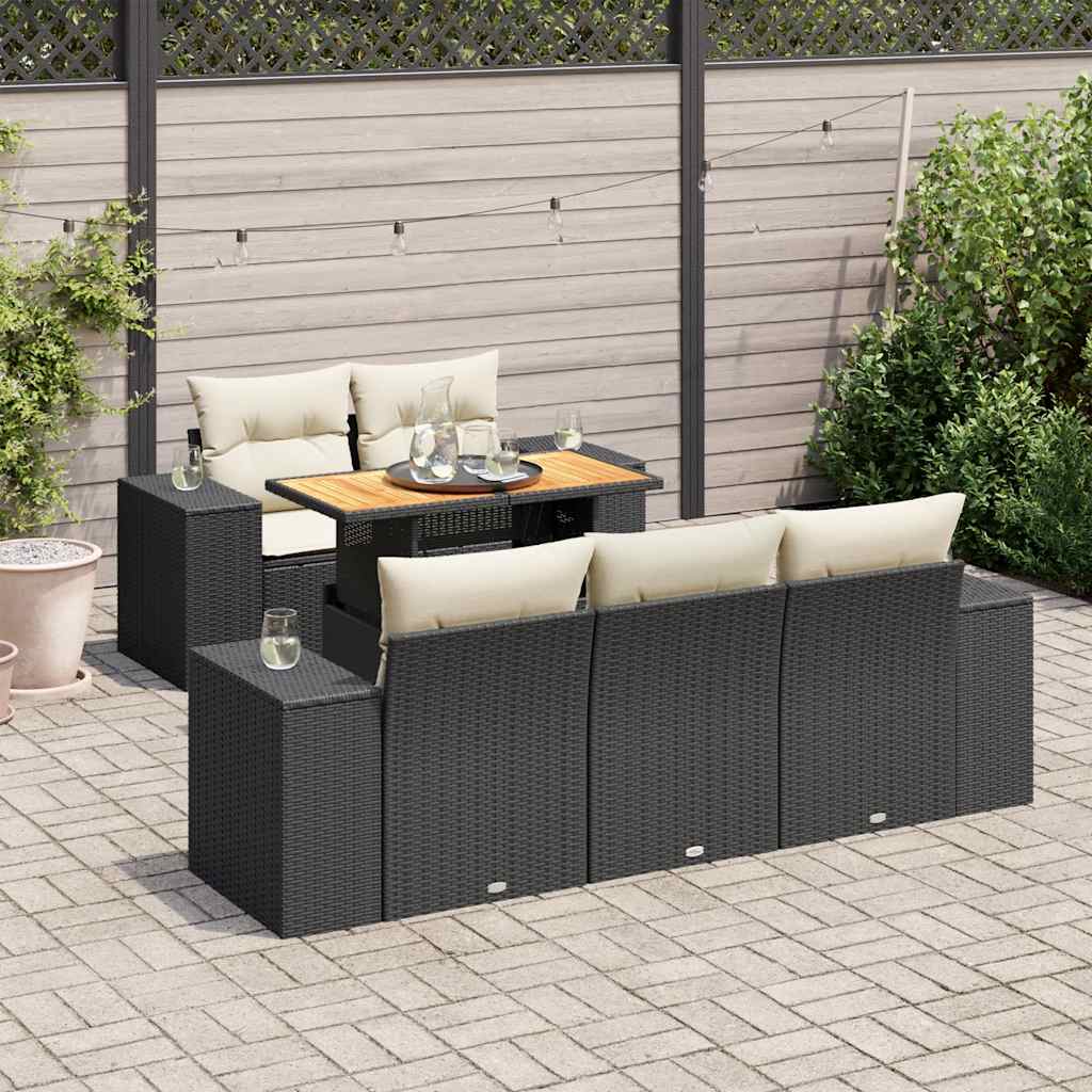 Set Divano da Giardino 6 pz con Cuscini Nero in Polyrattan | homemem39