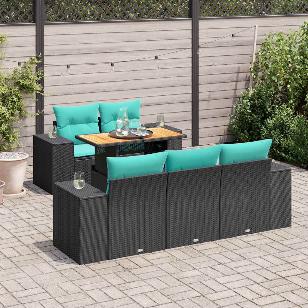 Set Divano da Giardino 6 pz con Cuscini Nero in Polyrattan | homemem39