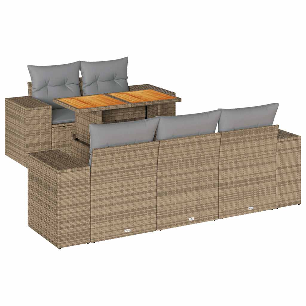 Set Divano da Giardino 6 pz con Cuscini Beige in Polyrattan | homemem39