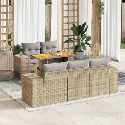 Set Divano da Giardino 6 pz con Cuscini Beige in Polyrattan | homemem39