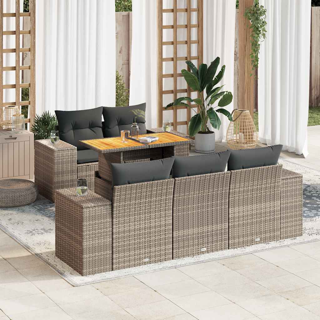 Set Divano da Giardino 6 pz con Cuscini Grigio in Polyrattan | homemem39