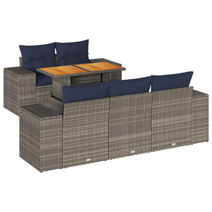 Set Divano da Giardino 6 pz con Cuscini Grigio in Polyrattan | homemem39
