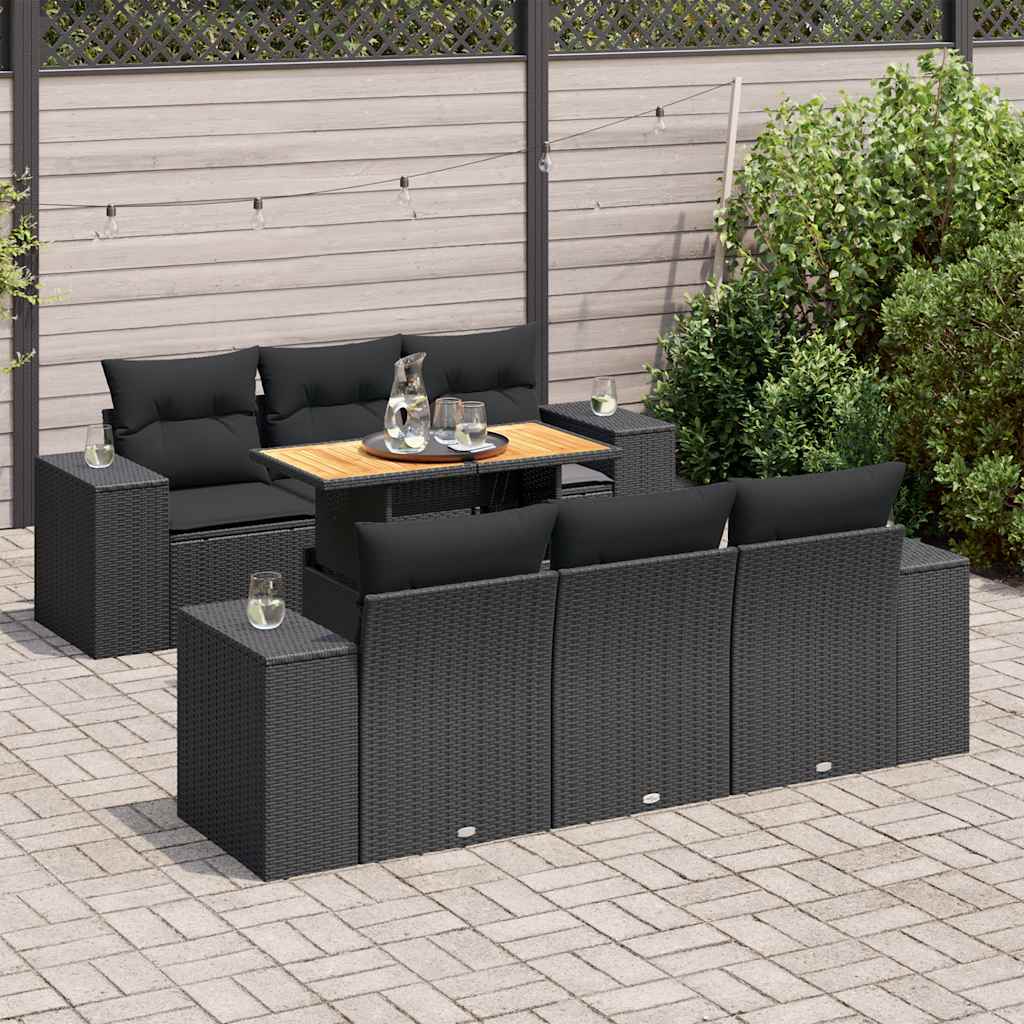 Set Divani da Giardino con Cuscini 7pz Nero Polyrattan - homemem39