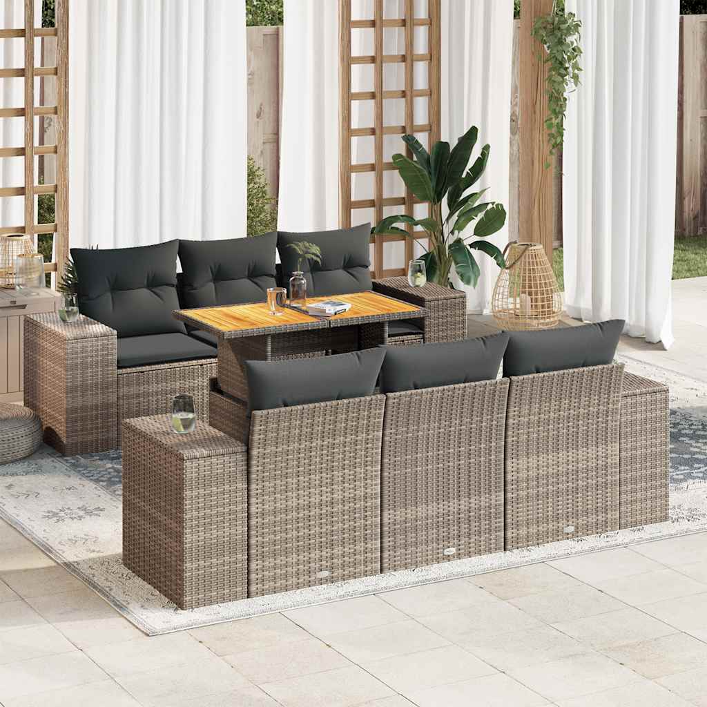 Set Divani da Giardino 7 pz con Cuscini Grigio in Polyrattan | homemem39