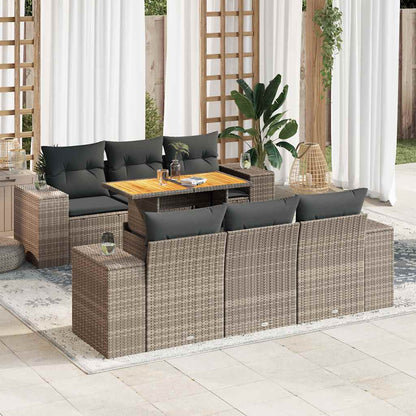 Set Divani da Giardino 7 pz con Cuscini Grigio in Polyrattan | homemem39