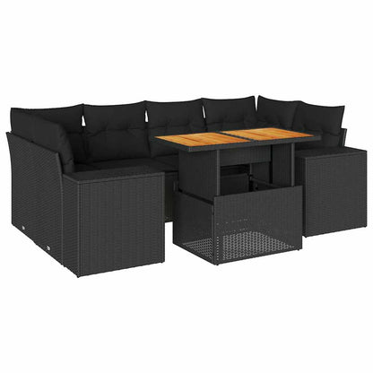 Set Divani da Giardino con Cuscini 7pz Nero Polyrattan