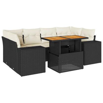 Set Divani da Giardino con Cuscini 7pz Nero Polyrattan