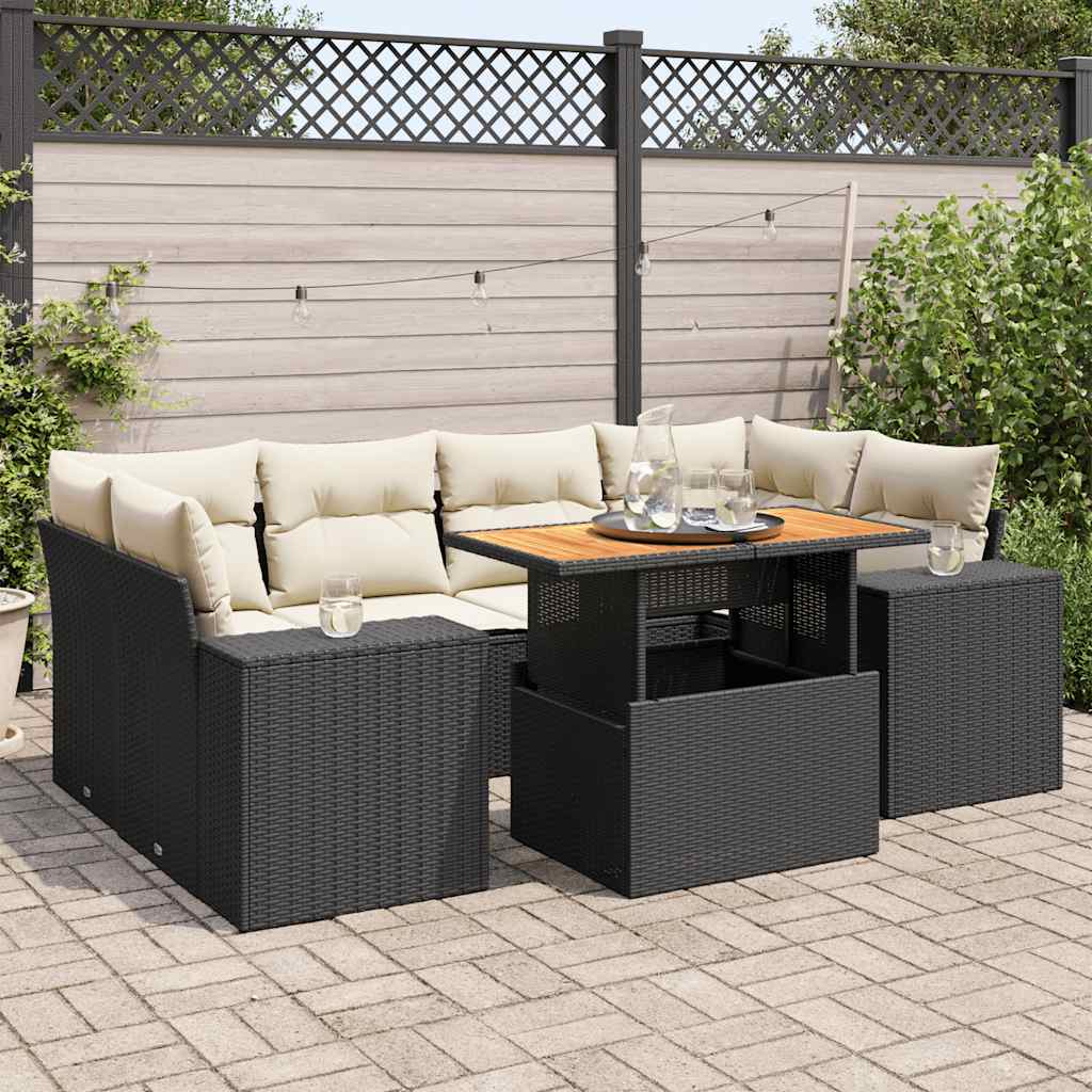 Set Divani da Giardino con Cuscini 7pz Nero Polyrattan | homemem39