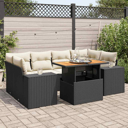 Set Divani da Giardino con Cuscini 7pz Nero Polyrattan | homemem39
