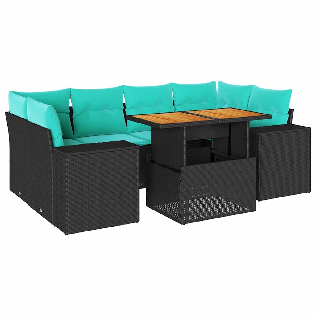 Set Divani da Giardino con Cuscini 7pz Nero Polyrattan | homemem39