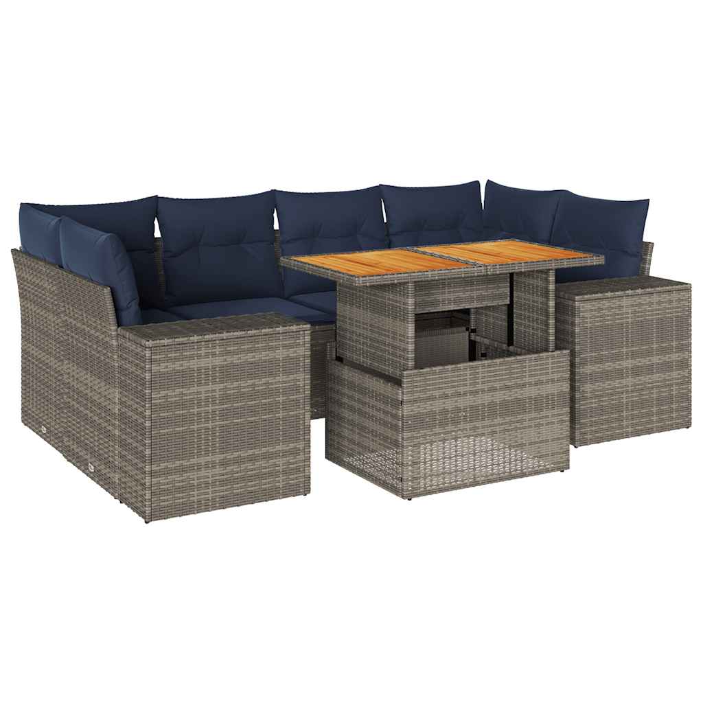 Set Divani da Giardino 7 pz con Cuscini Grigio in Polyrattan | homemem39