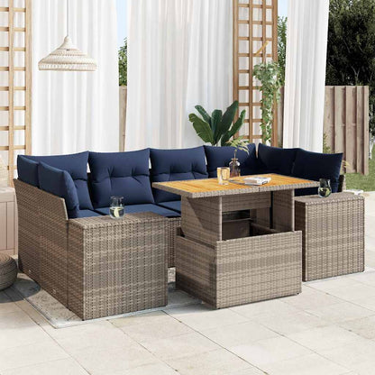 Set Divani da Giardino 7 pz con Cuscini Grigio in Polyrattan | homemem39