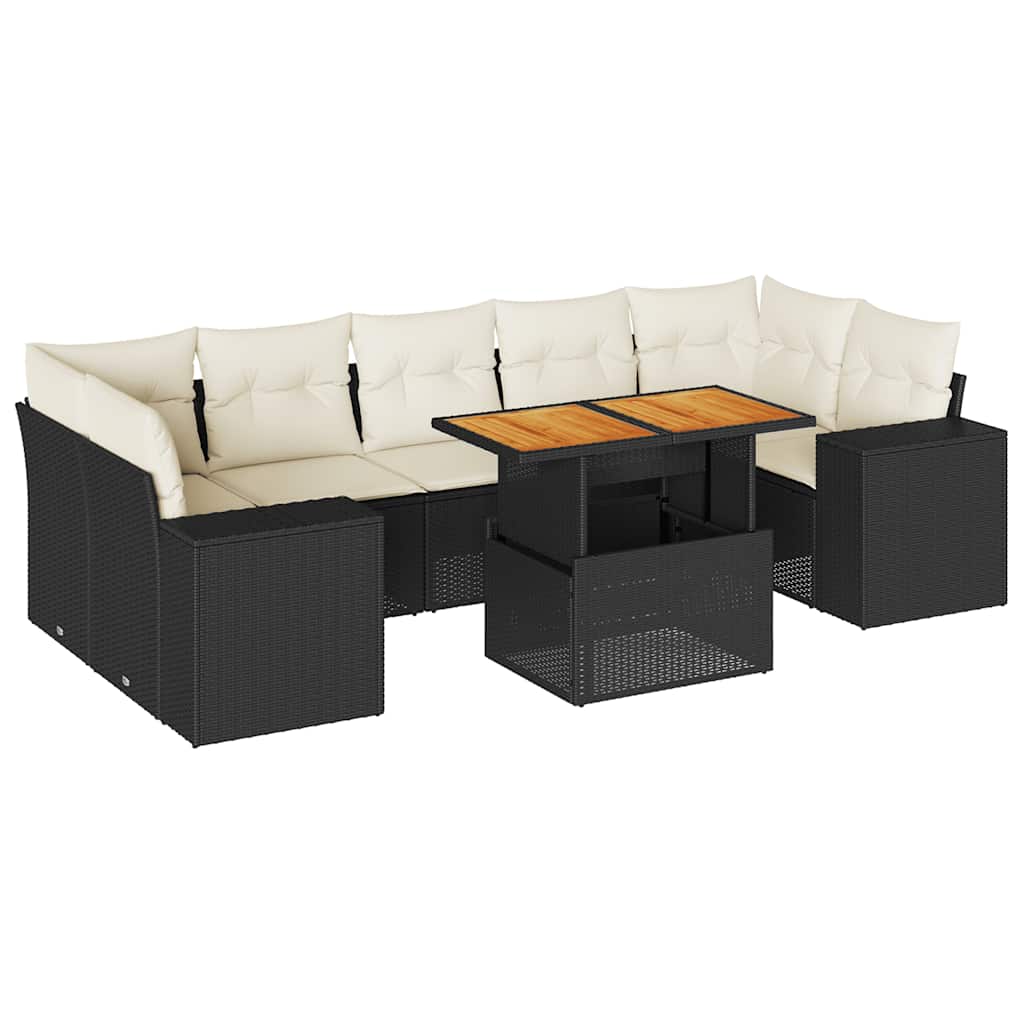 Set Divani da Giardino con Cuscini 8 pz Nero in Polyrattan