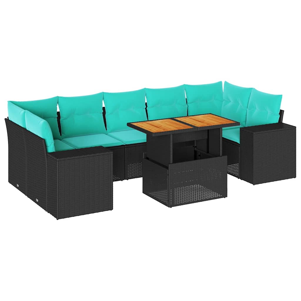 Set Divani da Giardino con Cuscini 8 pz Nero in Polyrattan | homemem39