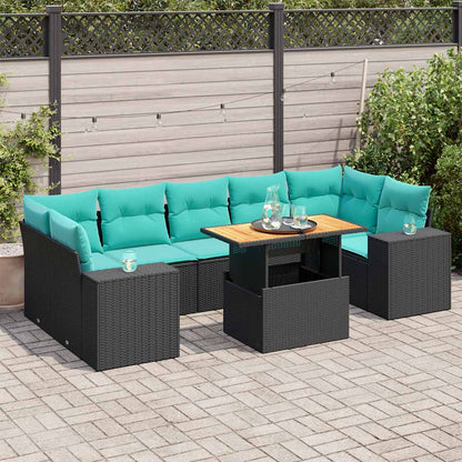 Set Divani da Giardino con Cuscini 8 pz Nero in Polyrattan | homemem39
