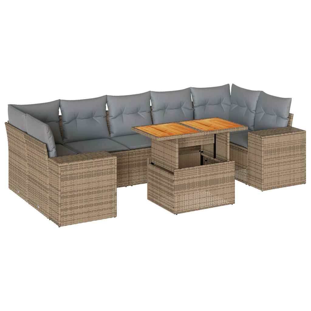 Set Divano da Giardino 8 pz con Cuscini Beige in Polyrattan
