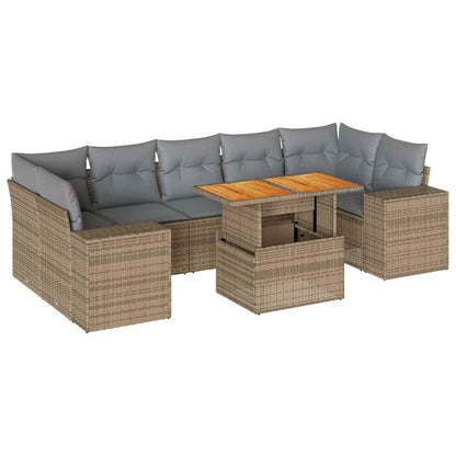 Set Divano da Giardino 8 pz con Cuscini Beige in Polyrattan