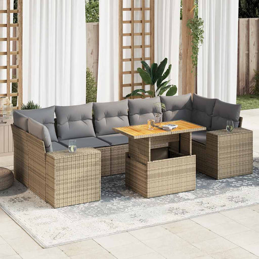 Set Divano da Giardino 8 pz con Cuscini Beige in Polyrattan