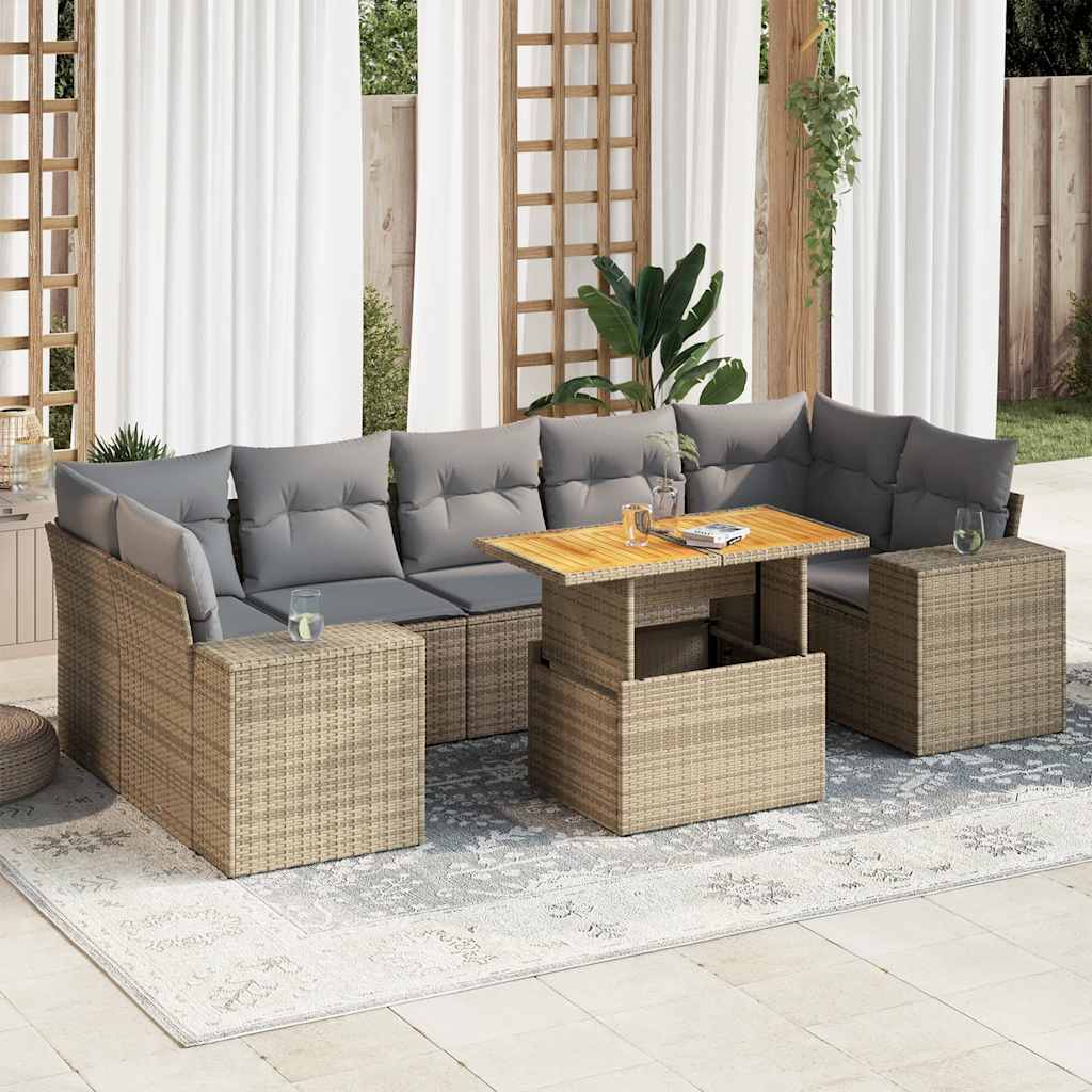 Set Divano da Giardino 8 pz con Cuscini Grigio in Polyrattan