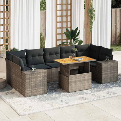 Set Divano da Giardino 8 pz con Cuscini Grigio in Polyrattan | homemem39
