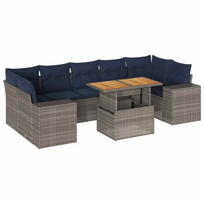 Set Divano da Giardino 8 pz con Cuscini Grigio in Polyrattan | homemem39