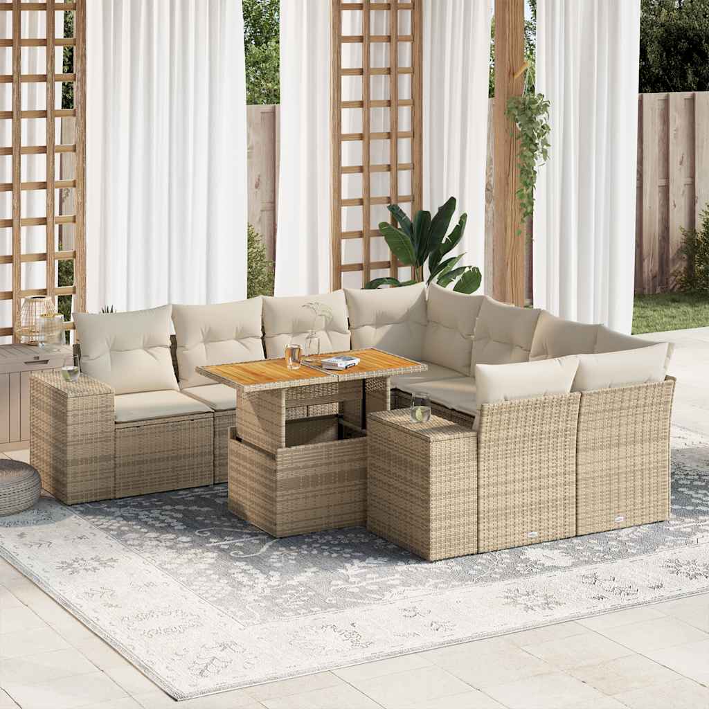 Set Divano da Giardino 9 pz con Cuscini Beige in Polyrattan | homemem39