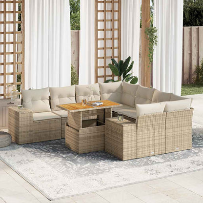 Set Divano da Giardino 9 pz con Cuscini Beige in Polyrattan | homemem39