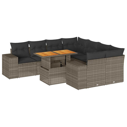 Set Divano da Giardino 9 pz con Cuscini Grigio in Polyrattan | homemem39