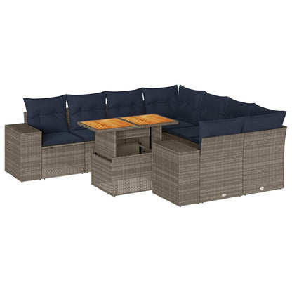 Set Divano da Giardino 9 pz con Cuscini Grigio in Polyrattan | homemem39