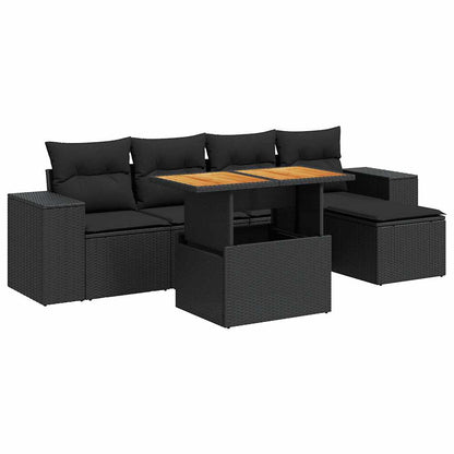 Set Divano da Giardino 6 pz con Cuscini Nero in Polyrattan | homemem39
