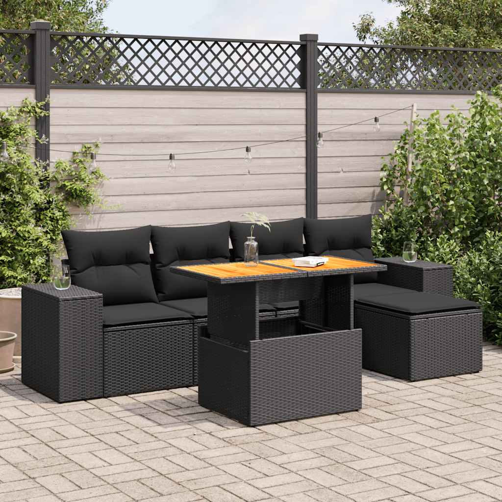 Set Divano da Giardino 6 pz con Cuscini Nero in Polyrattan | homemem39