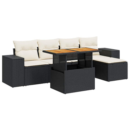 Set Divano da Giardino 6 pz con Cuscini Nero in Polyrattan | homemem39