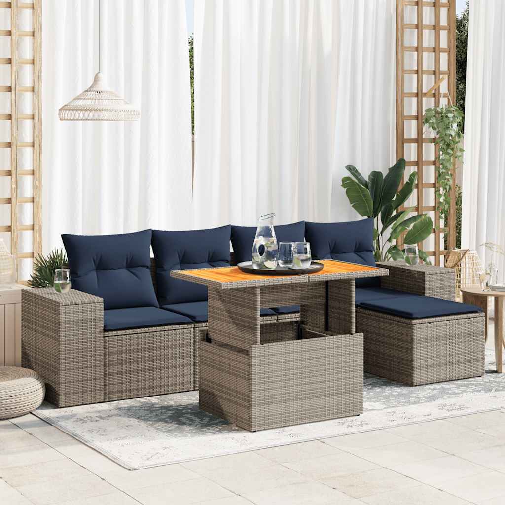 Set Divano da Giardino 6 pz con Cuscini Grigio in Polyrattan | homemem39